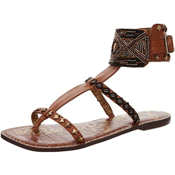 Sam Edelman Shoes - NEW Sam Edelman Gabrianna Gladiator Sandal Beaded T-Strap Open Toe Saddle Gold 8